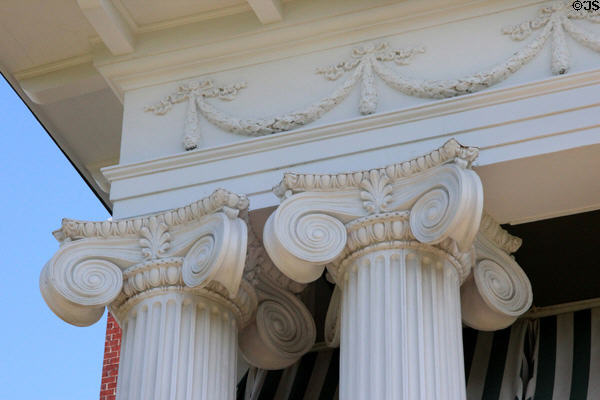 Ionic column caps on portico at McFaddin-Ward House. Beaumont, TX.