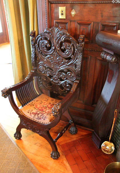 Carved 17th C style chair at McFaddin-Ward House. Beaumont, TX.