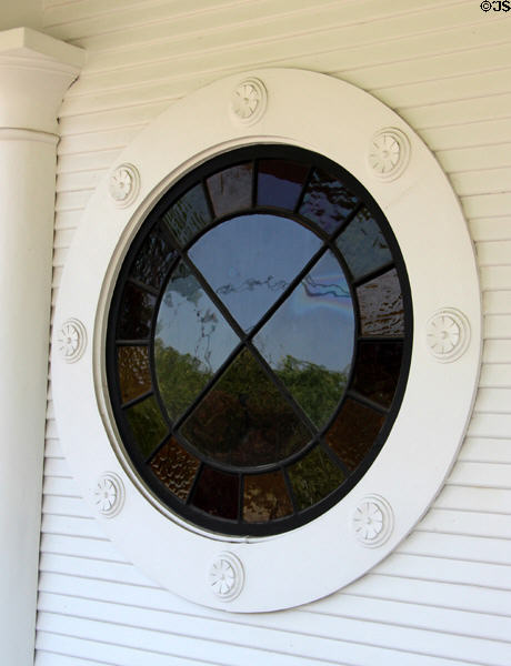 Decorative round window on carriage house at McFaddin-Ward House. Beaumont, TX.