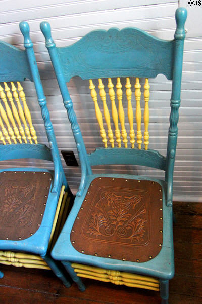 Pantry chairs, with cowhide seats restored, at Chambers House Museum. Beaumont, TX.