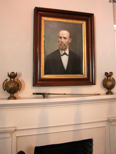 Portrait of William Fort over office fireplace at Fort House. Waco, TX.
