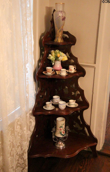 Étagère with cup collection at Fort House. Waco, TX.