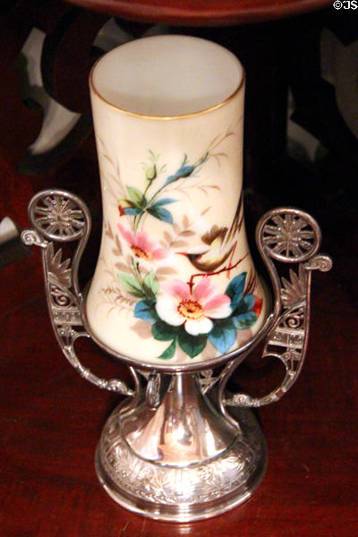 Silver mounted painted glass vase at Fort House. Waco, TX.