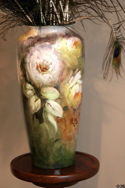 Vase painted with peonies at McCulloch House. Waco, TX.