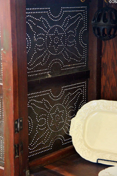 Perforated pattern on pie safe at East Terrace House. Waco, TX.