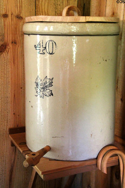 Water keg by Western Stoneware in Commissary at historic village of Mayborn Museum. Waco, TX.
