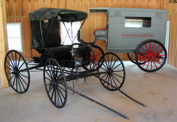 Doctor's buggy & ambulance (1857) by E.M. Miller & Co. of Quincy, IL in carriage house at Mayborn Museum. Waco, TX.