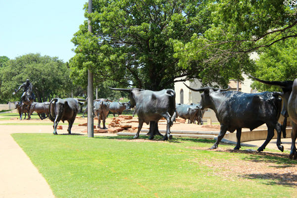 City park along Brazos hosts Chisholm Trail sculpture (2008) by Robert Summers. Waco, TX.
