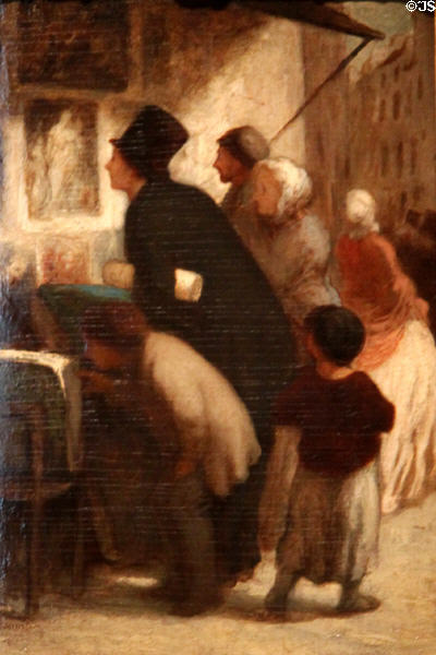 Outside the Print-Seller's Shop painting (1860-3) by Honoré Daumier at Dallas Museum of Art. Dallas, TX.