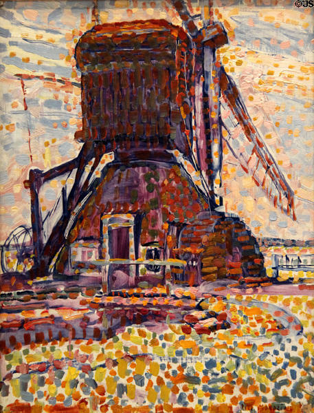 Winkel Mill, Pointillist Version painting (1908) by Piet Mondrian at Dallas Museum of Art. Dallas, TX.