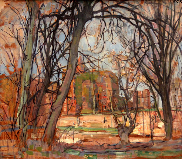 Spring Sun: Castle Ruin painting (c1909-19) by Piet Mondrian at Dallas Museum of Art. Dallas, TX.