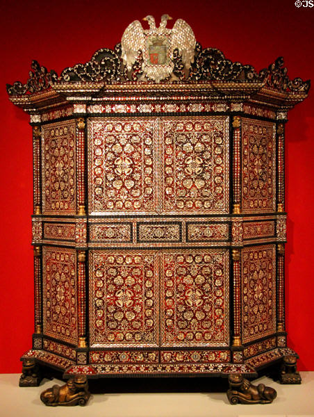 Inlaid mahogany cabinet (c1680-1700) from Lima, Peru at Dallas Museum of Art. Dallas, TX.