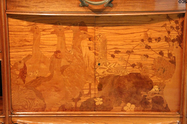Detail of inlaid panel with geese on Art-Nouveau cabinet (c1900-10) by Louis Majorelle of France at Dallas Museum of Art. Dallas, TX.