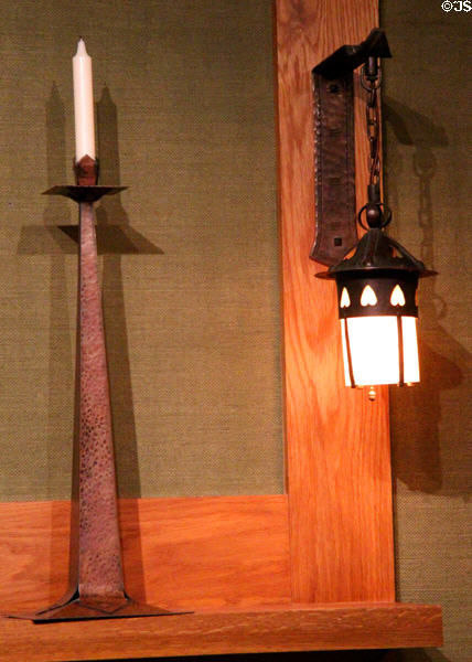 Arts & Crafts wall sconce (c1904-15) & candlestick (c1905) by Gustav Stickley at Dallas Museum of Art. Dallas, TX.