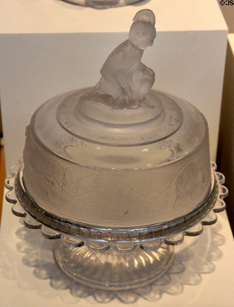 Pioneer or Westward-Ho butter dish (1876) by Gillinder & Sons, Philadelphia, PA at Dallas Museum of Art. Dallas, TX.
