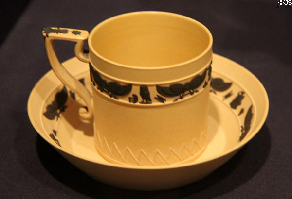 Caneware coffee cup & Saucer (c1810-20) by Josiah Wedgwood Factory of Staffordshire, England at Dallas Museum of Art. Dallas, TX.