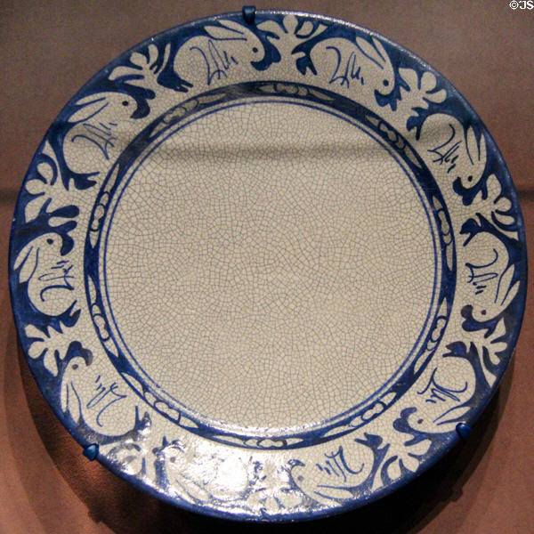 Crackle glaze plate with ring of rabbits (c1899-20) by Dedham Pottery of MA at Dallas Museum of Art. Dallas, TX.