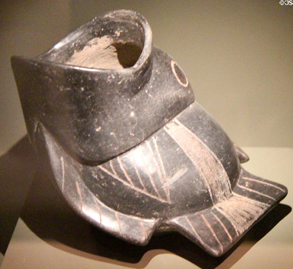 Ceramic vessel in form of fish (c1000-500 BCE) from Puebla, Mexico at Dallas Museum of Art. Dallas, TX.