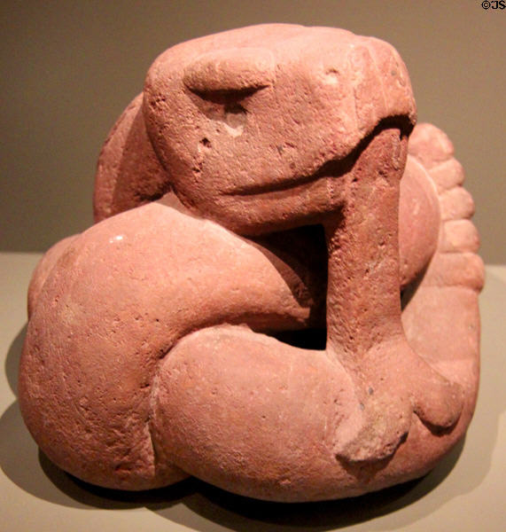 Aztec basalt snake effigy (c1200-1521) from Mexico at Dallas Museum of Art. Dallas, TX.