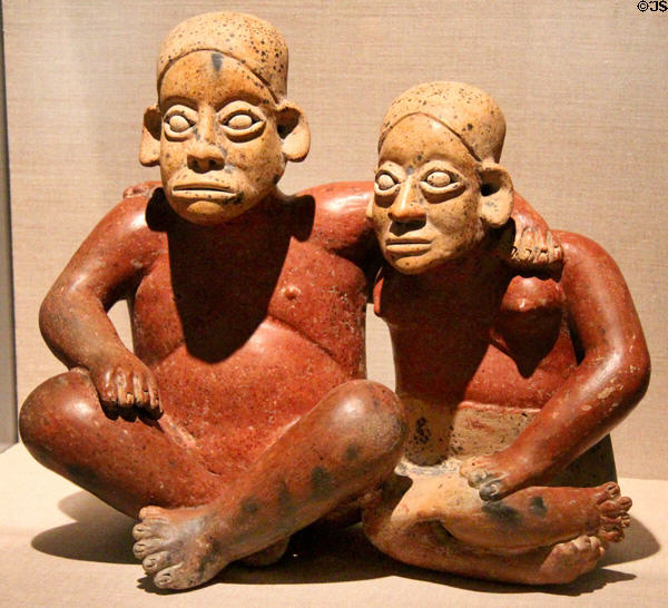 Ceramic Ameca seated man & woman (c100 BCE-200 CE) from Colima, Mexico at Dallas Museum of Art. Dallas, TX.