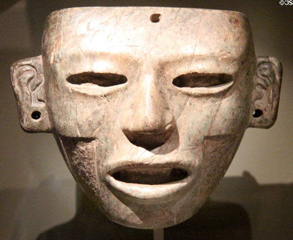 Teotihuacan greenstone face panel (c200-750) from Mexico at Dallas Museum of Art. Dallas, TX.