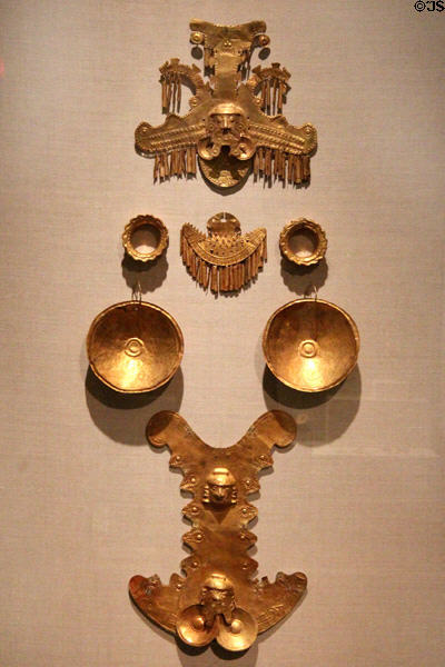 Gold ornaments (1-700) from Calima region, Colombia at Dallas Museum of Art. Dallas, TX.