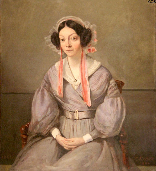 Portrait of Mme Sennegon, artist's sister (1841) by Jean-Baptiste-Camille Corot in Reves Collection at Dallas Museum of Art. Dallas, TX.