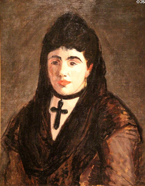 Spanish Woman Wearing a Black Cross painting (1865) by Édouard Manet in Reves Collection at Dallas Museum of Art. Dallas, TX.