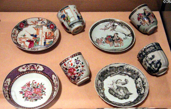 Collection of Chinese export cups & saucers in Reves Collection at Dallas Museum of Art. Dallas, TX.
