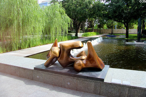 Garden pool with Working Model for Three Piece No. 3 Vertebrae (1968) by Henry Moore at Nasher Sculpture Center. Dallas, TX.