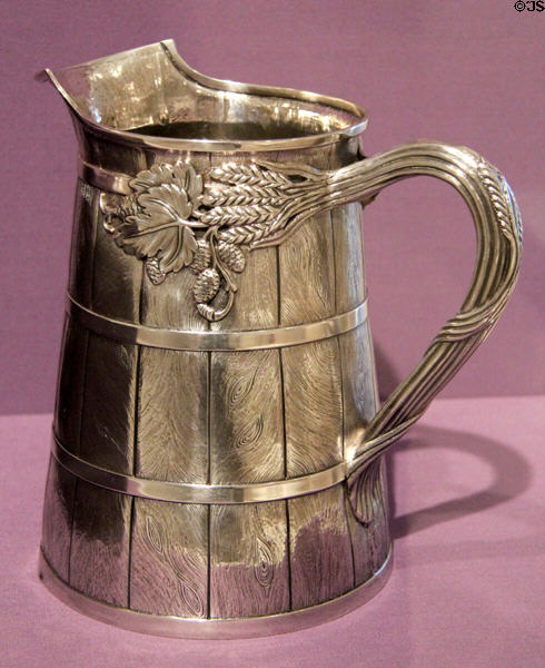 Silver beer pitcher (1858-60) by Bailey & Co. of Philadelphia, PA at Dallas Museum of Art. Dallas, TX.