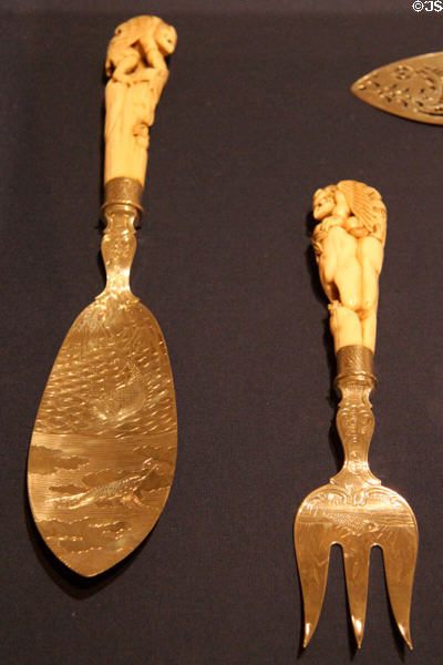 Silver fish serving set (1881) from Sheffield, England with ivory handles from Japan at Dallas Museum of Art. Dallas, TX.