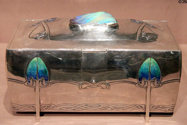 Silver, enamel & opal Celtic-inspired box (1905) by Archibald Knox for retailer Liberty & Co., London at Dallas Museum of Art. Dallas, TX.