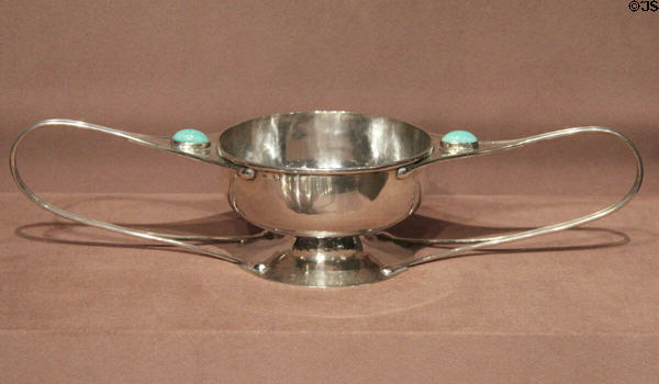 Silver & jade two-handled dish (c1902-14) after British artist Charles Robert Ashbee for retailer Shreve, Crump & Low of Boston, MA at Dallas Museum of Art. Dallas, TX.