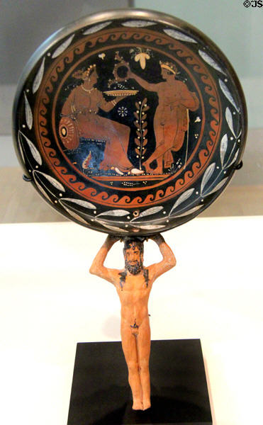 Terracotta Red-figure Greek Patera with atlas handle (4th C BCE) at Dallas Museum of Art. Dallas, TX.