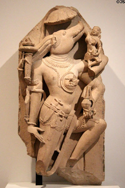 Vishnu as Varaha sandstone sculpture (10thC) from Madhya Pradesh, India at Dallas Museum of Art. Dallas, TX.