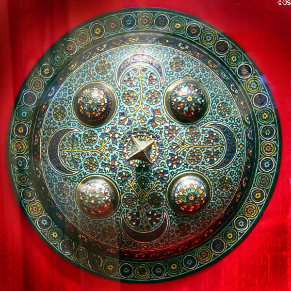 Bronze, silver & enamel Persian shield (c1760) at Dallas Museum of Art. Dallas, TX.