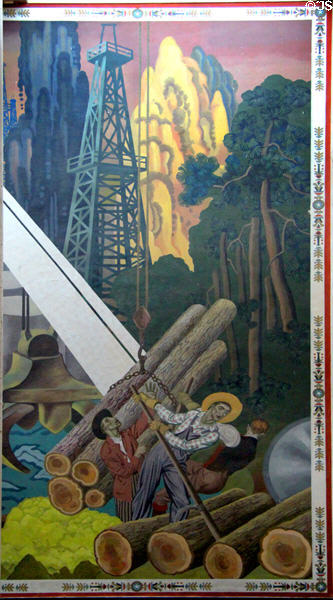 Oil & lumber section of Texas History mural in Great Hall of State at Fair Park. Dallas, TX.