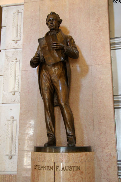 Stephen F. Austin statue in Hall of Heroes in Hall of State at Fair Park. Dallas, TX.