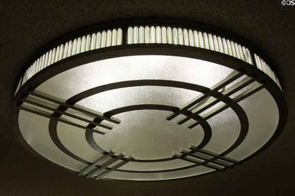 Art Deco round ceiling lamp in Hall of State at Fair Park. Dallas, TX.
