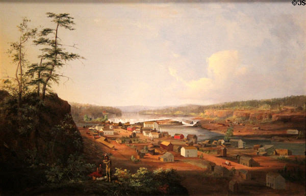 Oregon City of Willamette River painting (c1850) by John Mix Stanley at Amon Carter Museum of American Art. Fort Worth, TX.