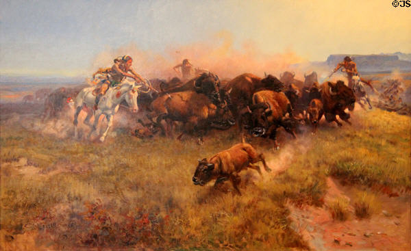 Buffalo Hunt #39 painting (1919) by Charles Marion Russell at Amon Carter Museum of American Art. Fort Worth, TX.