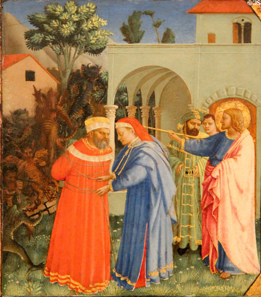 Apostle St. James the Greater Freeing the Magician Hermogenes painting (c1429-30) by Fra Angelico (aka Fra Giovanni da Fiesole) at Kimbell Art Museum. Fort Worth, TX.