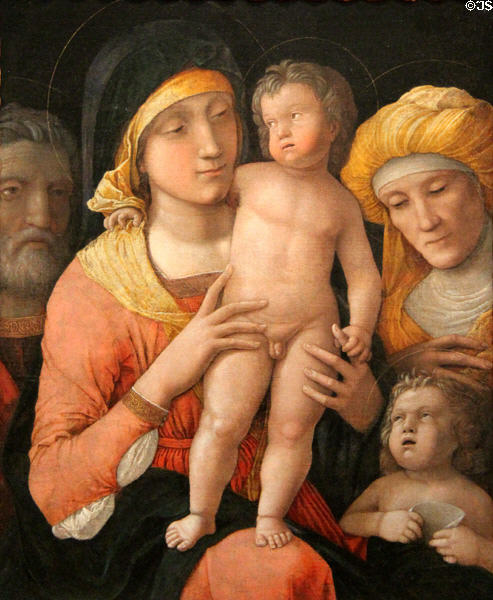 Madonna & Child with Sts. Joseph, Elizabeth & John the Baptist painting (c1485-8) by Andrea Mantegna at Kimbell Art Museum. Fort Worth, TX.