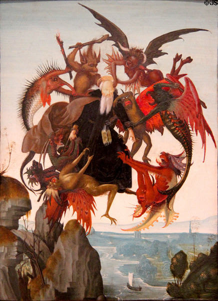 Torment of St. Anthony painting (c1487-8) by Michelangelo Buonarroti at Kimbell Art Museum. Fort Worth, TX.