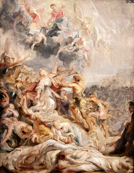 Martyrdom of St. Ursula & the Eleven Thousand Maidens painting (c1615-20) by Peter Paul Rubens at Kimbell Art Museum. Fort Worth, TX.