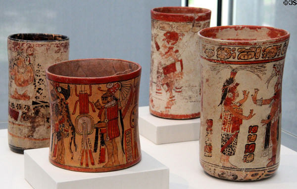Mayan decorated vessels (c700-800) from Mexico & Guatemala at Kimbell Art Museum. Fort Worth, TX.