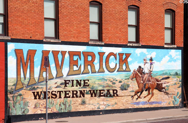Mural with cowboys in Fort Worth Stock Yards historic district. Fort Worth, TX.