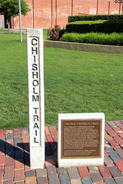 Chisholm Trail marker in Fort Worth Stock Yards historic district. Fort Worth, TX.
