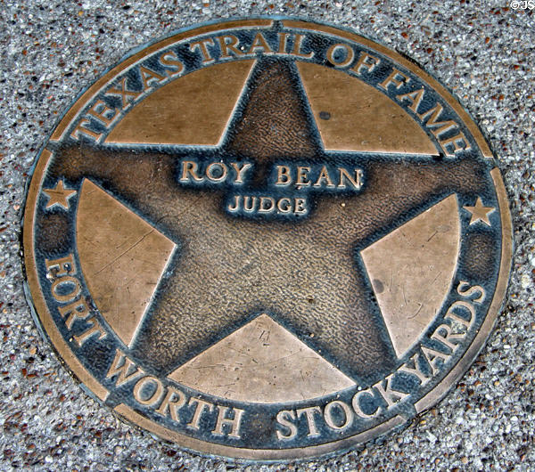 Judge Roy Bean star on Texas Trail of Fame in Stock Yards historic district. Fort Worth, TX.